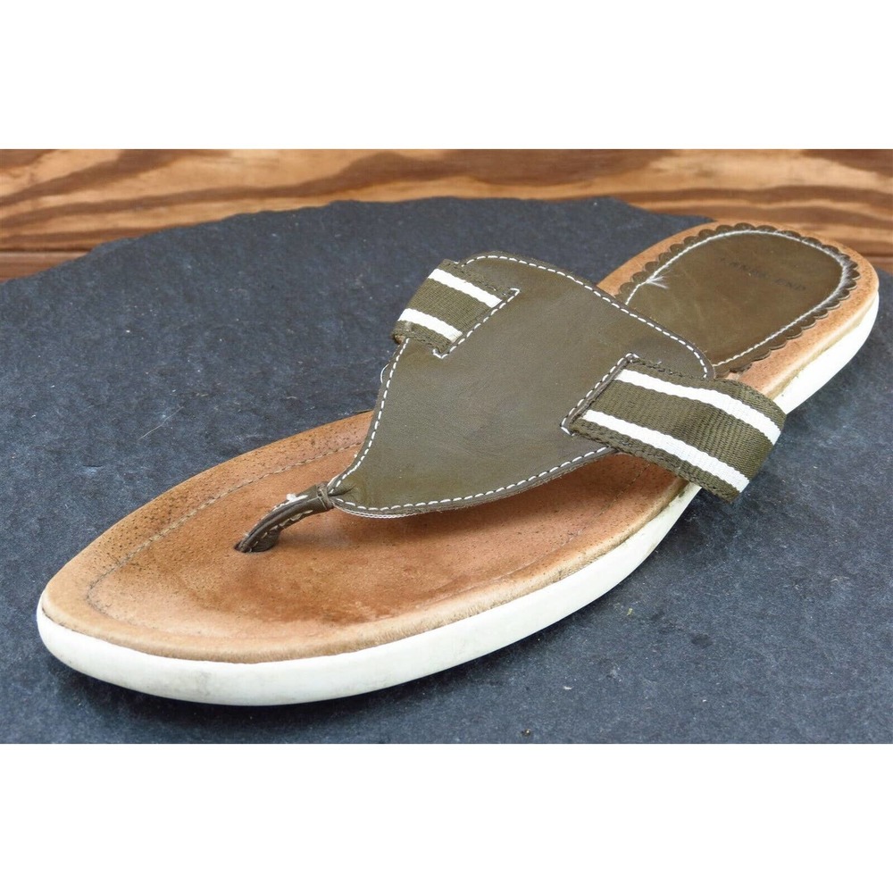 Lands' End Sz 9 B Brown Thong Leather Women Sandals‎ 63775